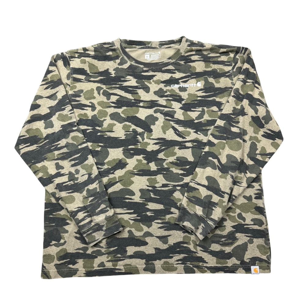 Carhartt Mens XL Relaxed Fit Camo Long Sleeve T-Shirt Green Outdoor Hunting